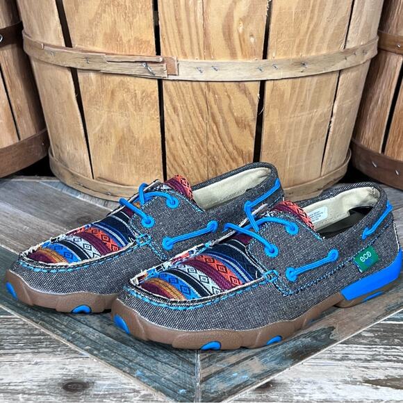 Twisted X Dusty Serape Blanket Canvas Boat Shoe Driving Mocs Shoes Womens Size 7 - Picture 3 of 12